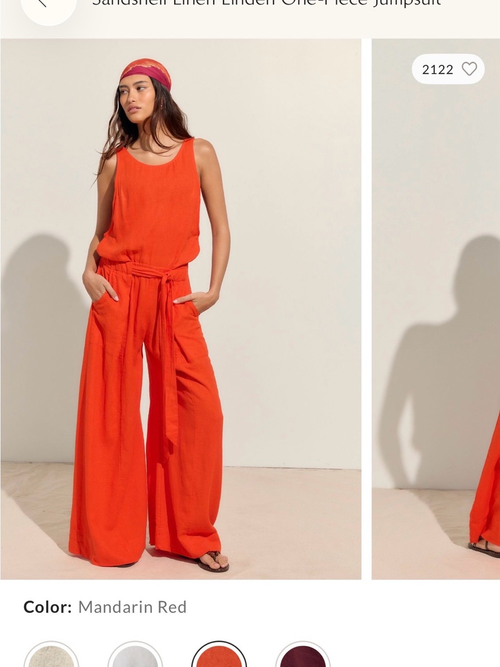 Free People Mandarin Red Wide-Leg Linen Jumpsuit